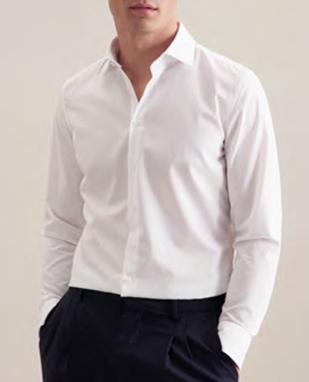 POPLIN - BUSINESS KENT 98 1/1 Extra lang, Fil a fil, SLIM, White, 36
