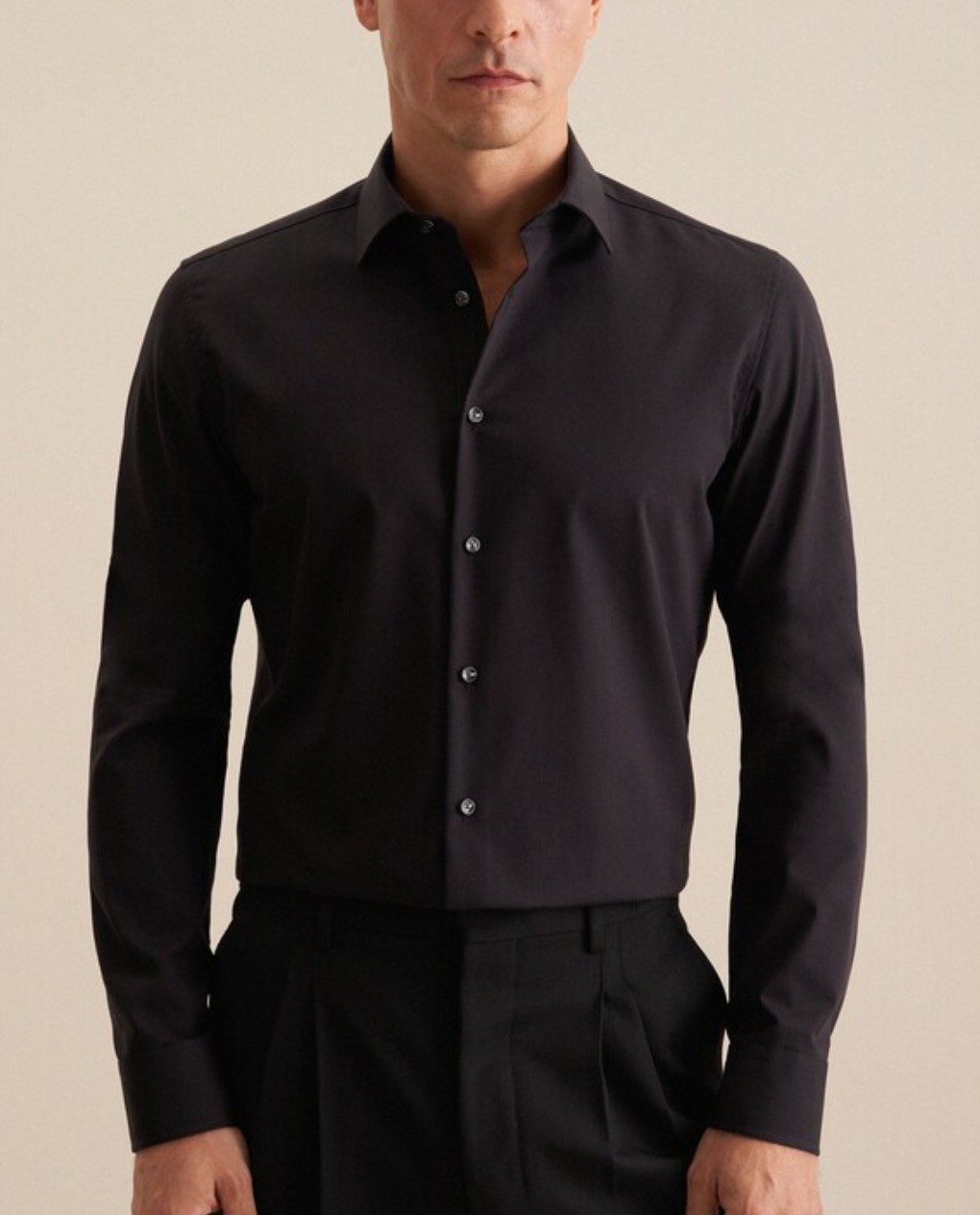 POPLIN - BUSINESS KENT 98 1/1 Extra lang, Fil a fil, SLIM, Black, 36